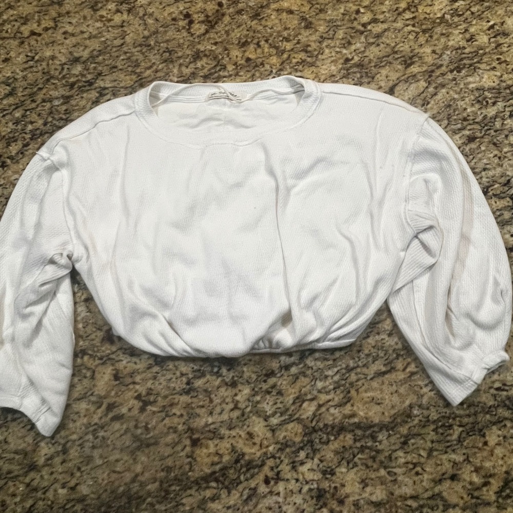 We The Free Free People White Thermal Knit Cropped Bubble Hem Sweatshirt XS